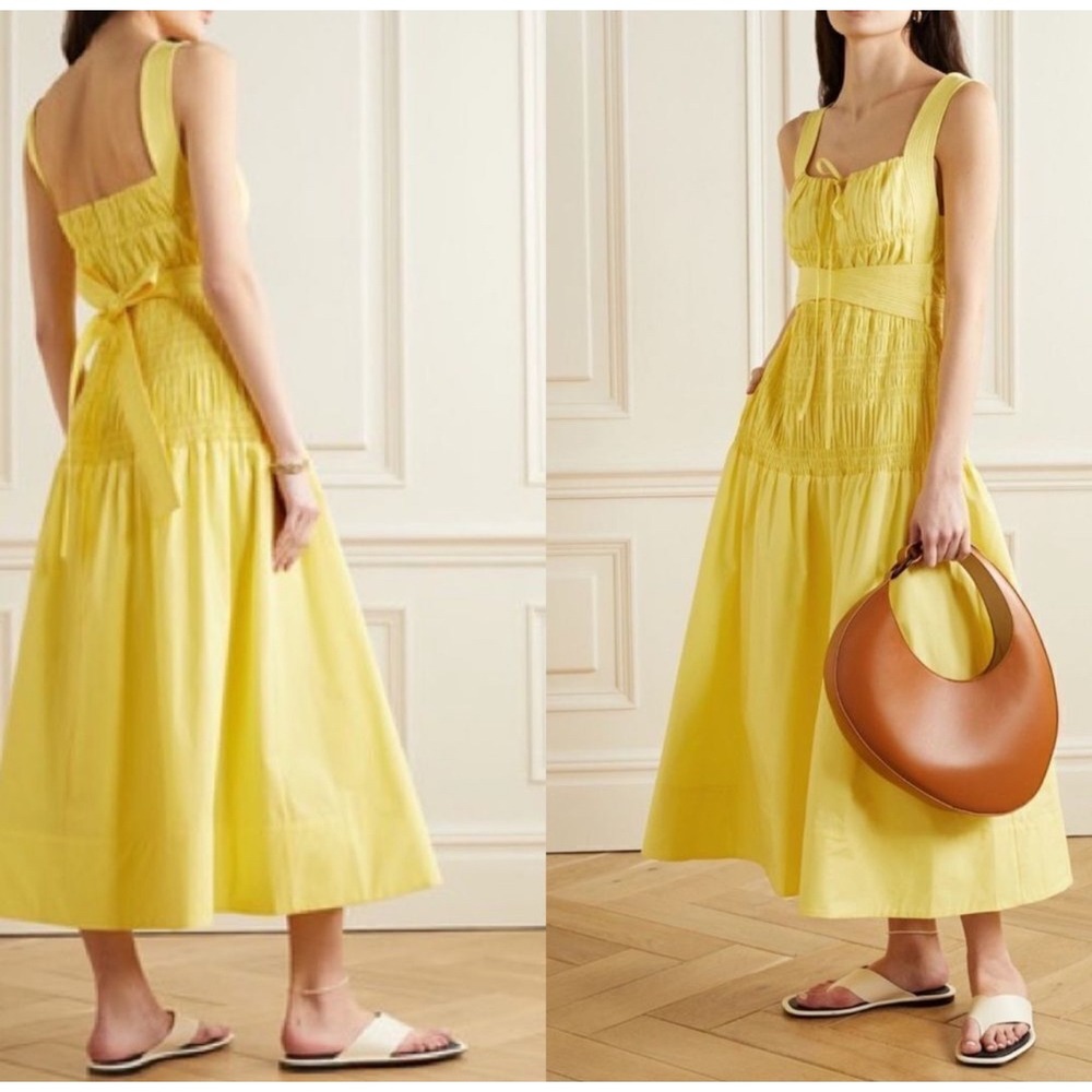Self-Portrait Bright Yellow Cotton Poplin Sleeveless Midi Dress‎ US6